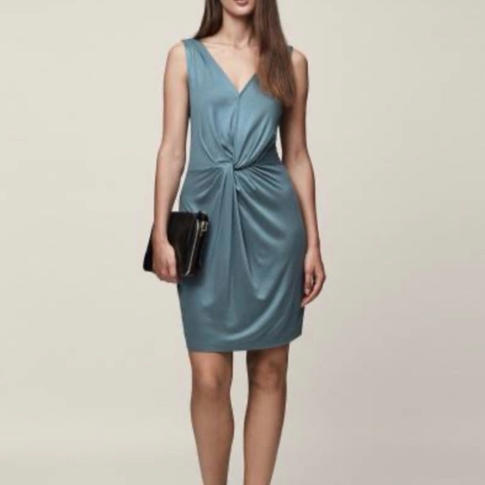 REISS Kiera Twist Front Sleeveless Dress Orion Blue Size 8
